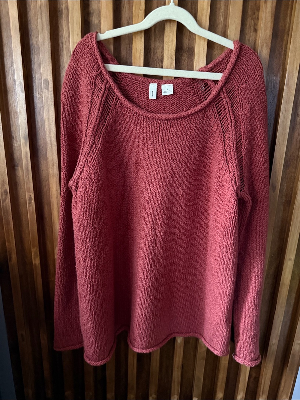 Anthropologie X Moth 100% Cotton Knitted Rolled Neckline Sweater in Rusty Red. S